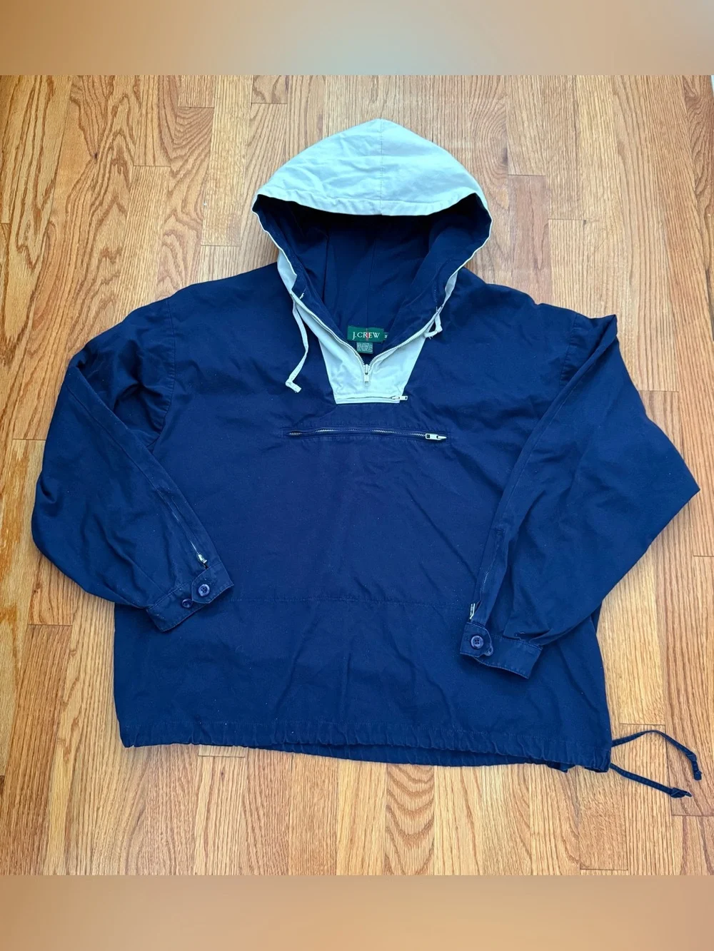 Vintage 1980's 1990’s J.Crew Two-Tone Anorak Parka Pullover Size M Blue White